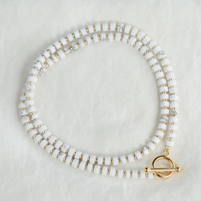 Howlite Necklace 4mm, White Gemstone Necklace, Calming Crystal Jewelry, 14K Gold Filled Toggle Necklace, Minimal Layering Necklace