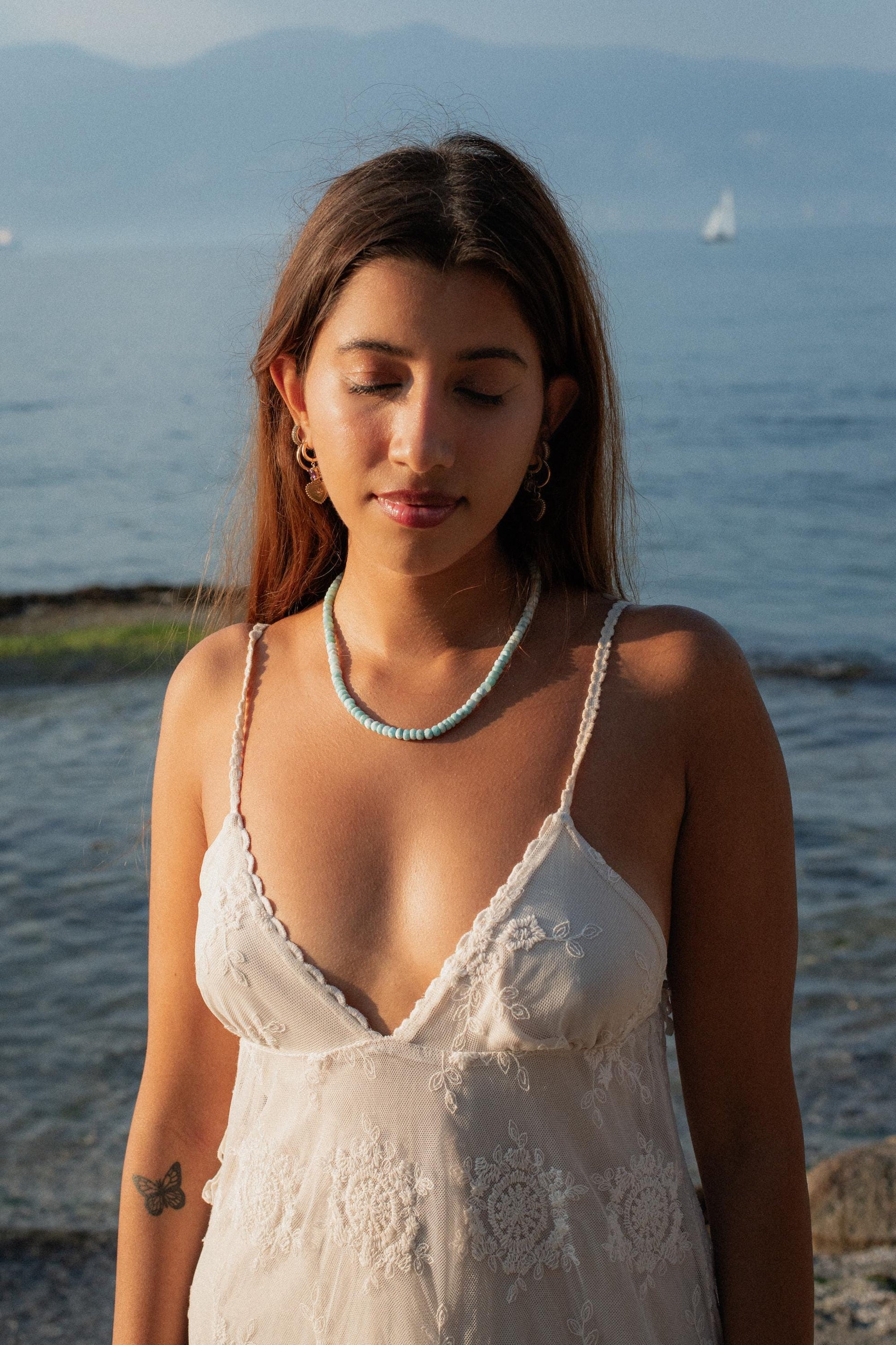 14k gold filled Larimar faceted rondel necklace, Dominican larimar Necklace, larimar beaded jewelry, Larimar Necklace 14K gold | larimar *BF