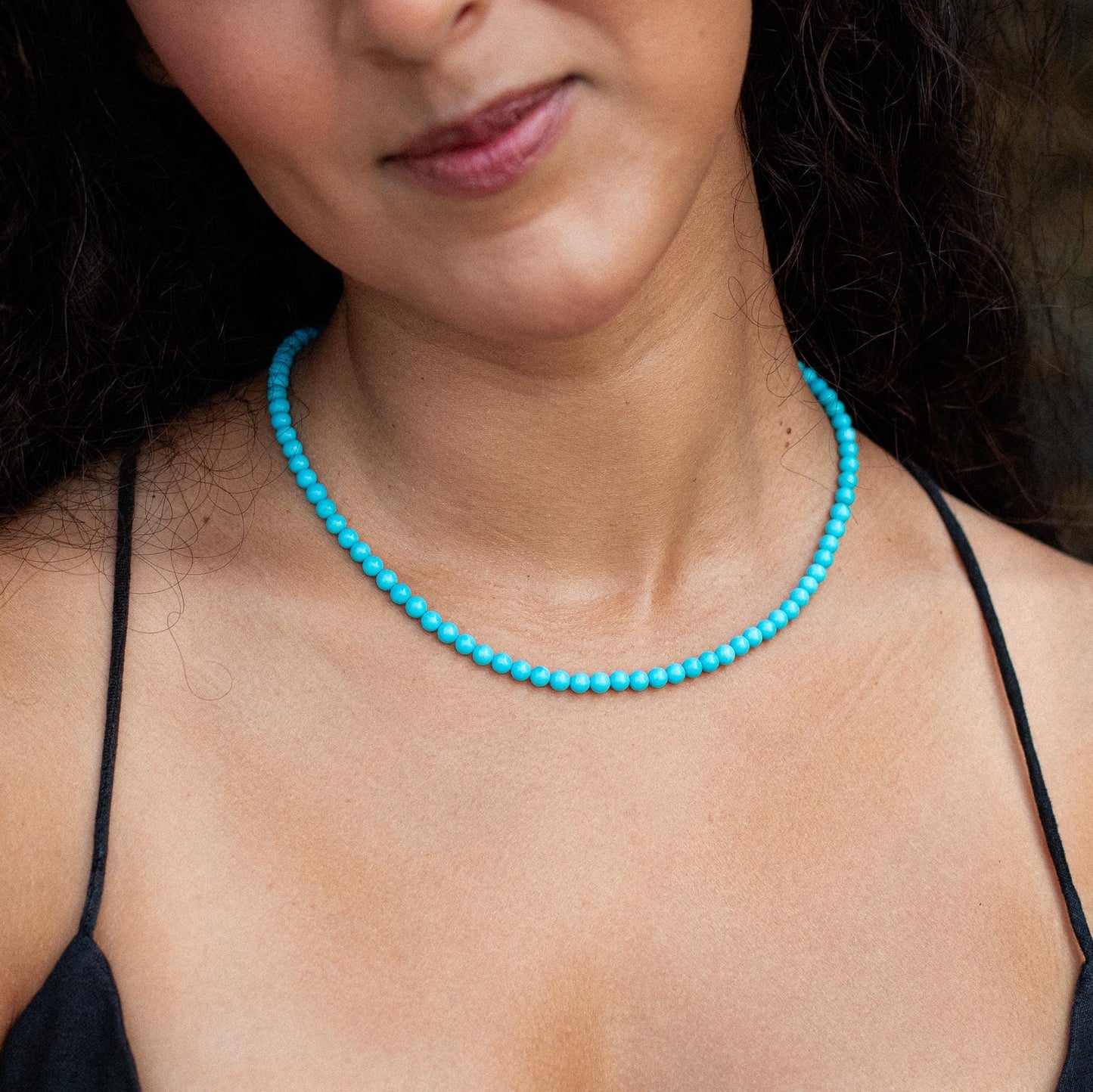 14K GOLD | Sleeping Beauty Turquoise 3.8-4mm, RARE no veins, [ENTP1041] Arizona Beaded Turquoise Necklace, Sleeping Beauty Turquoise