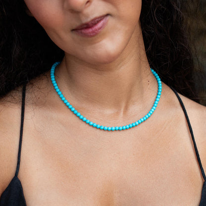 14K GOLD | Sleeping Beauty Turquoise 3.8-4mm, RARE no veins, [ENTP1041] Arizona Beaded Turquoise Necklace, Sleeping Beauty Turquoise