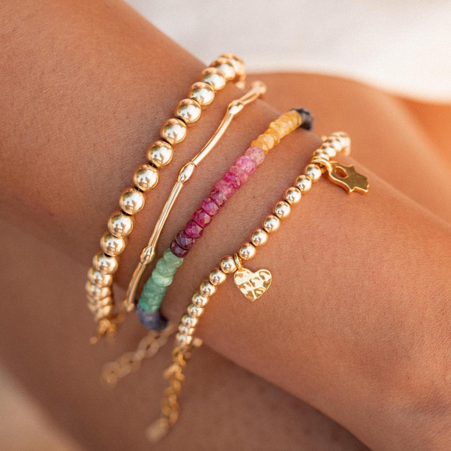 Multi Sapphire Bracelet-Ruby Emerald - 14K