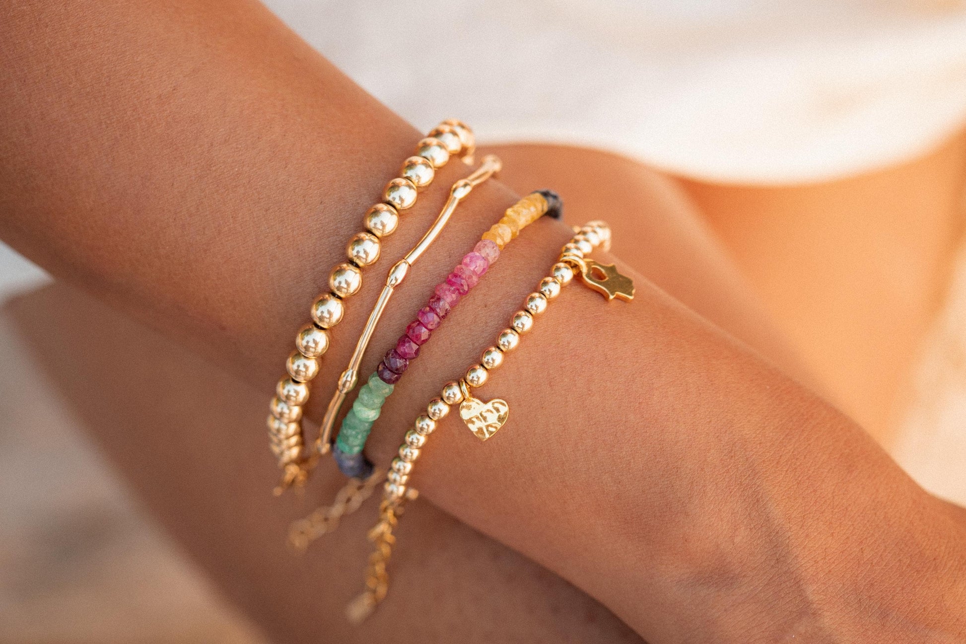 Multi Sapphire Bracelet-Ruby Emerald - 14K