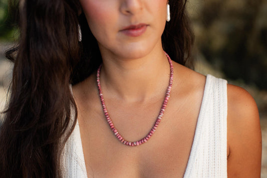 Pink Thulite Smooth Necklace - 14K