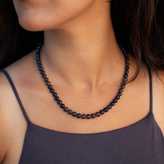 iolite Necklace | AAAA+ Iolite Beaded Necklace | [ENIP1674_LE] Iolite necklace for women | Gemstone Necklace