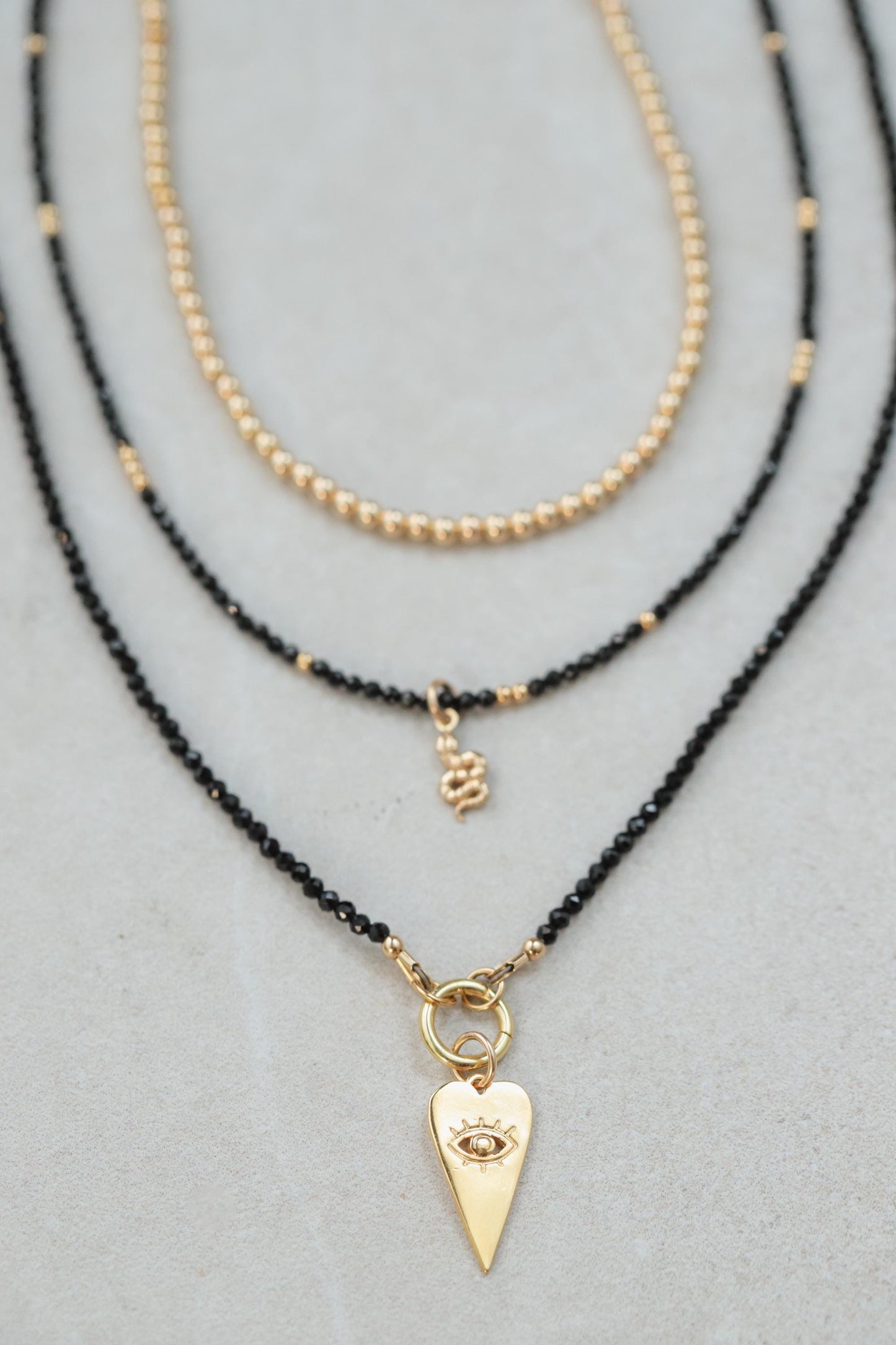 Snake Black Spinel Necklace | Beaded black spinel choker | [ENBP1351] Dainty black beaded gemstone necklace | Evil eye necklace necklace