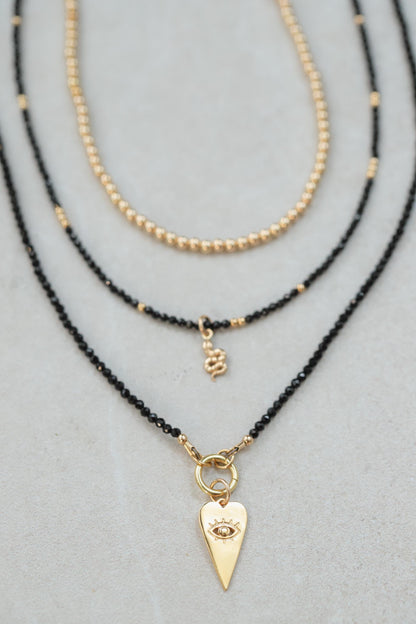 Snake Black Spinel Necklace | Beaded black spinel choker | [ENBP1351] Dainty black beaded gemstone necklace | Evil eye necklace necklace