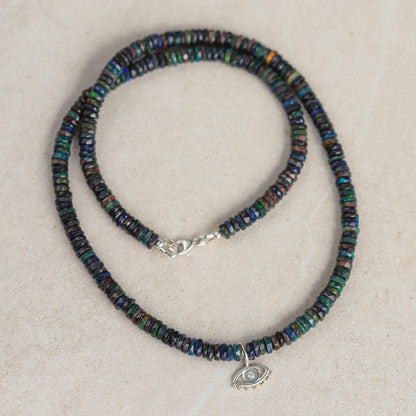 DIAMOND Black Ethiopian Opal 5mm Beaded Necklace | AAA Opal Rondelle Necklace | October Birthstone | Black Opal | opal jewelry