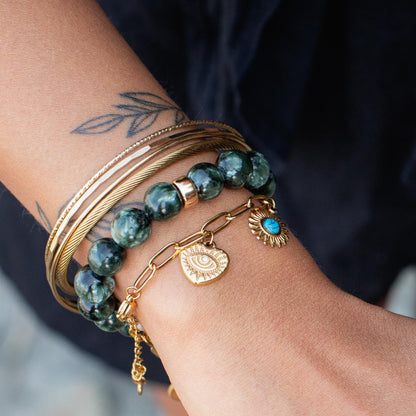 14K GOLD Seraphinite 10mm | [EBSM1982] Women's Seraphinite Bracelet | 10mm Seraphinite Beaded Bracelet Women's genuine stone bracelet