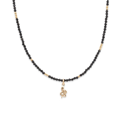 Black Spinel Snake Necklace - 14K
