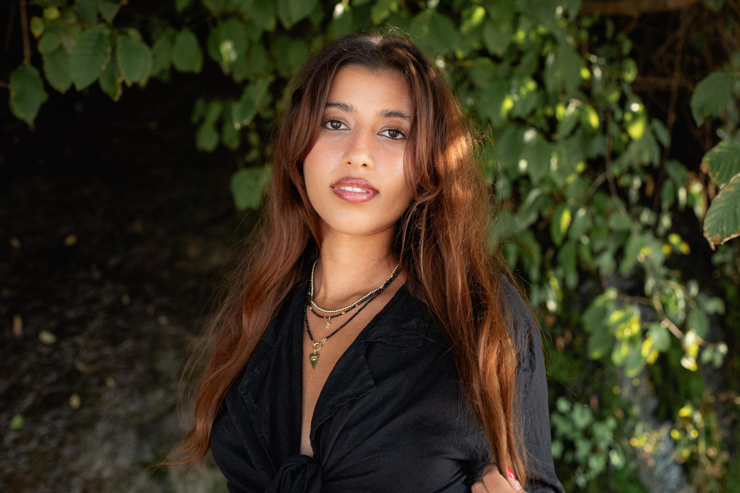 Black Spinel Snake Necklace - 14K