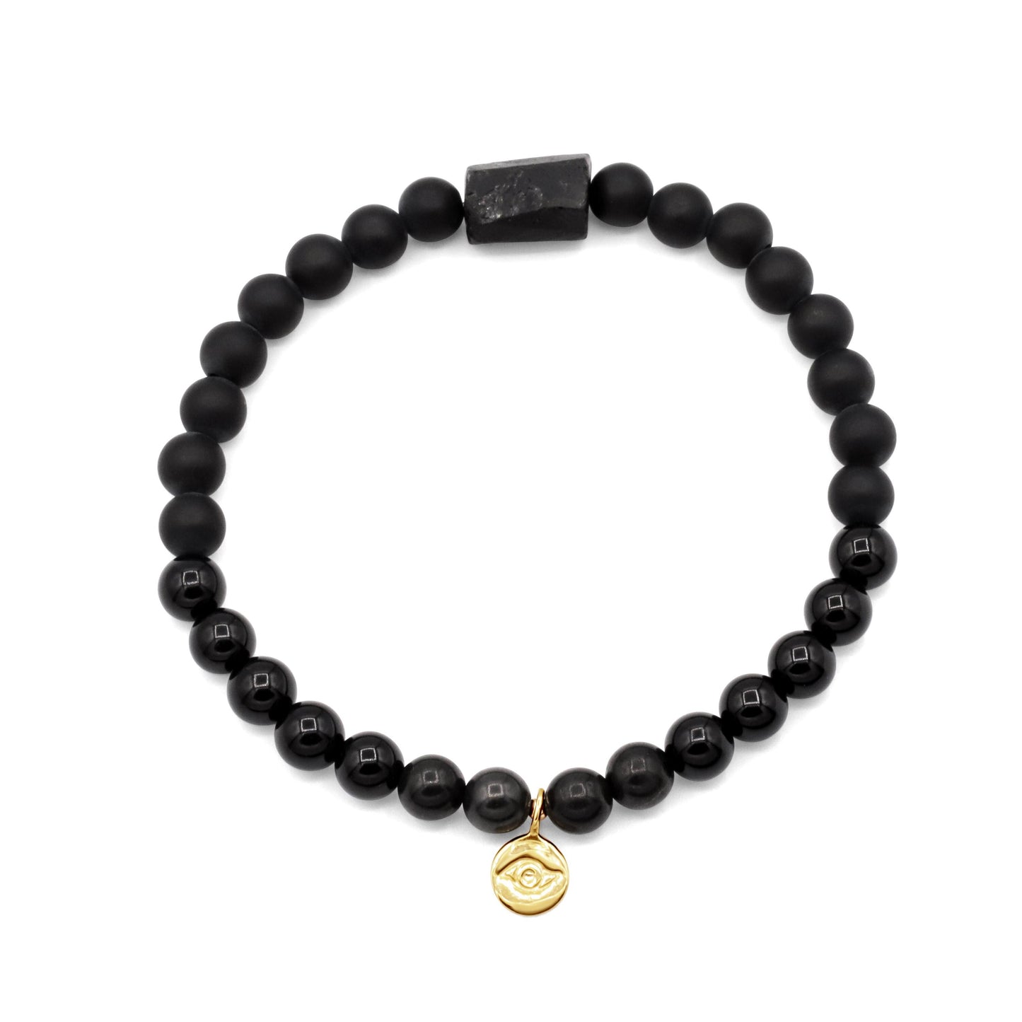 Ground and Protect Bracelet, Grounding the Root Chakra - [EBBM1969] Black tourmaline, Black Onyx, Russian Shungite - Silver evil eye