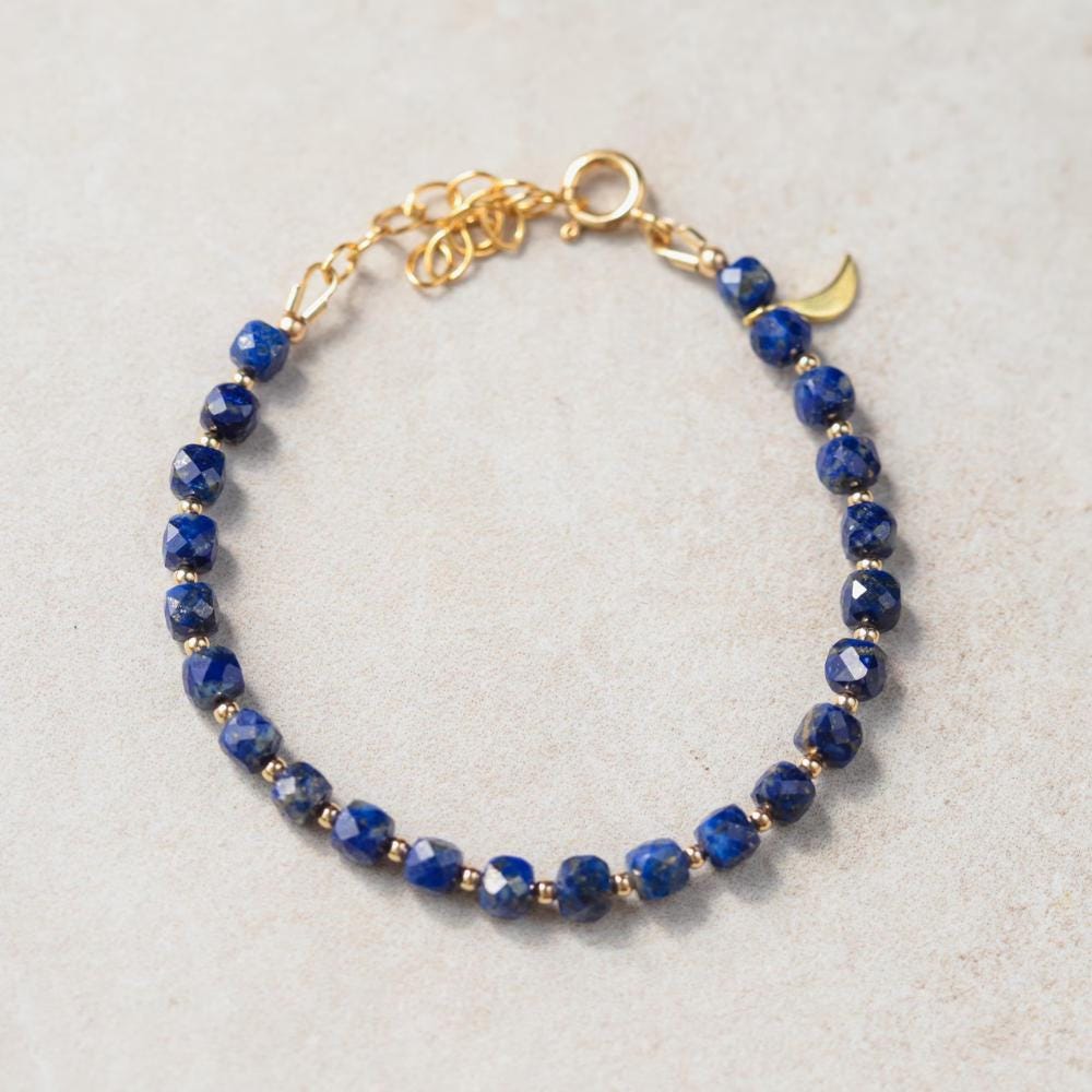 Lapis Lazuli Protection Bracelet, [EBLP1936] Moon Charm Bracelet, Lapis Gemstone Bracelet, Gold Filled Bracelet, Crystal Bracelet, Energy