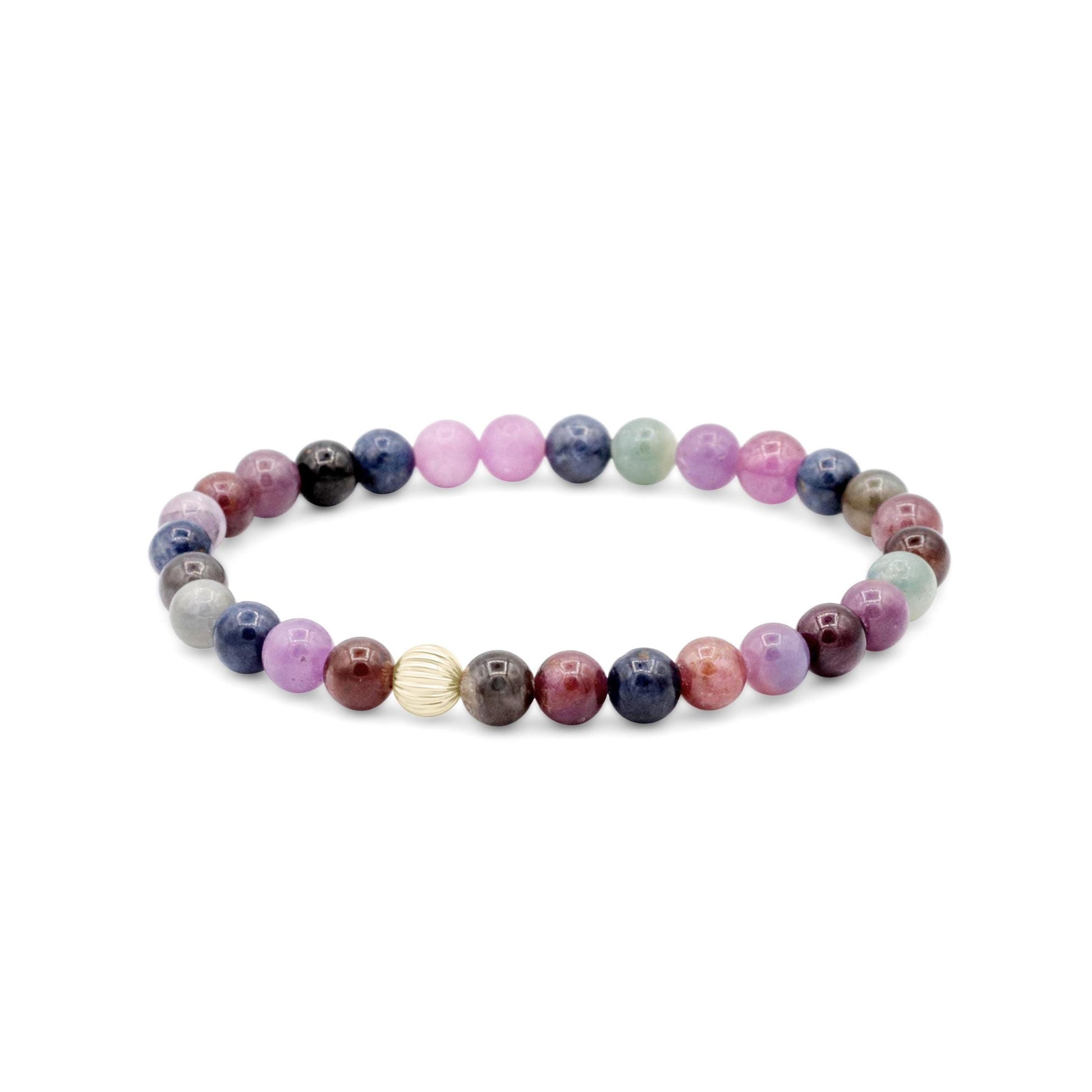 14K GOLD Ruby Sapphire 6mm | Ruby Stretch Bracelet, elastic ruby bracelet [EBSM1364], quality Pink Red ruby Beads, genuine natural sapphire