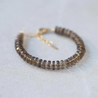 Smoky quartz Bracelet, Beaded Smoky quartz Gemstone Stacking Jewelry [EBSP1634 ] Delicate Faceted Small Beads | Smoky quartz