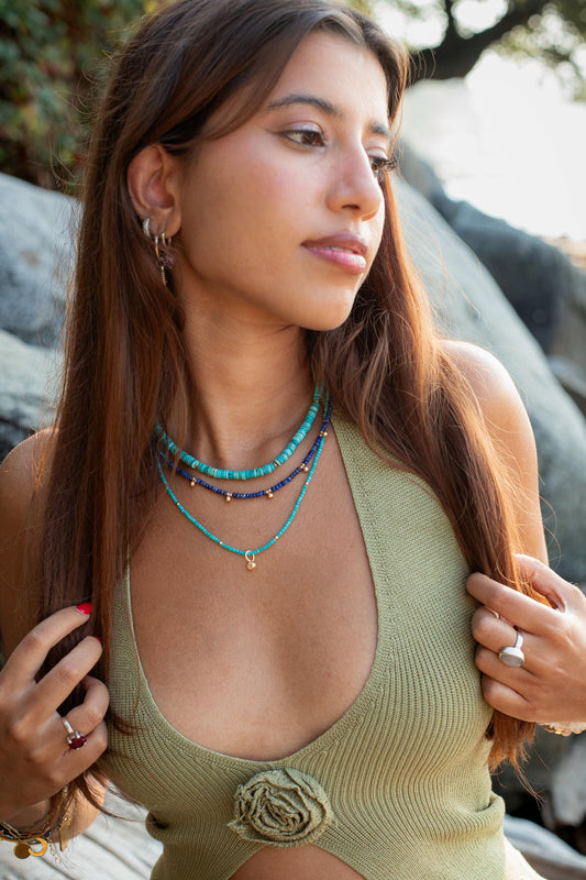 Cube Turquoise Necklace – Solid 14K Gold