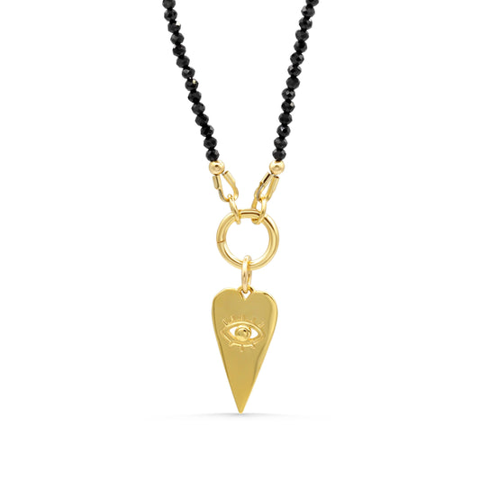 Black Spinel Evil Eye Necklace by Earthly Abundance featuring a protective evil eye pendant with black spinel stones.