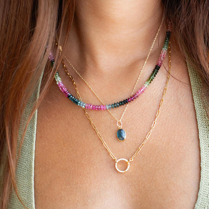 Mixed Tourmaline Button Necklace - 14K