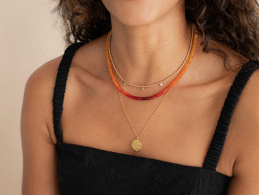 14K GOLD Mexican Fire Opal Necklace, orange and red fire opal beaded, [ENMP1467] genuine fire opal jewelry, natural opal necklace, opal