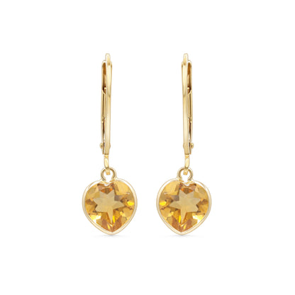 Citrine Heart Earrings - 14K