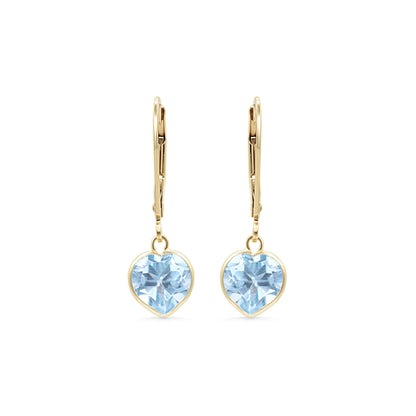 14K GOLD Blue Topaz Heart Earrings in Solid 14K Gold [EEBTM3006]