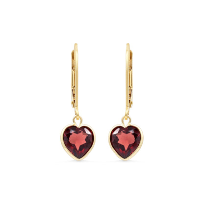 Garnet heart earrings - 14K