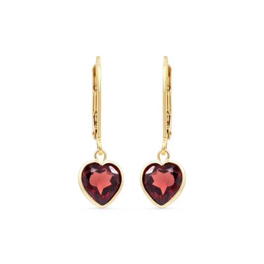 14K SOLID GOLD garnet hearts, genuine garnet hoop earrings [TBD], garnet 14K gold Earrings, gold hearts with garnet, 14K gold