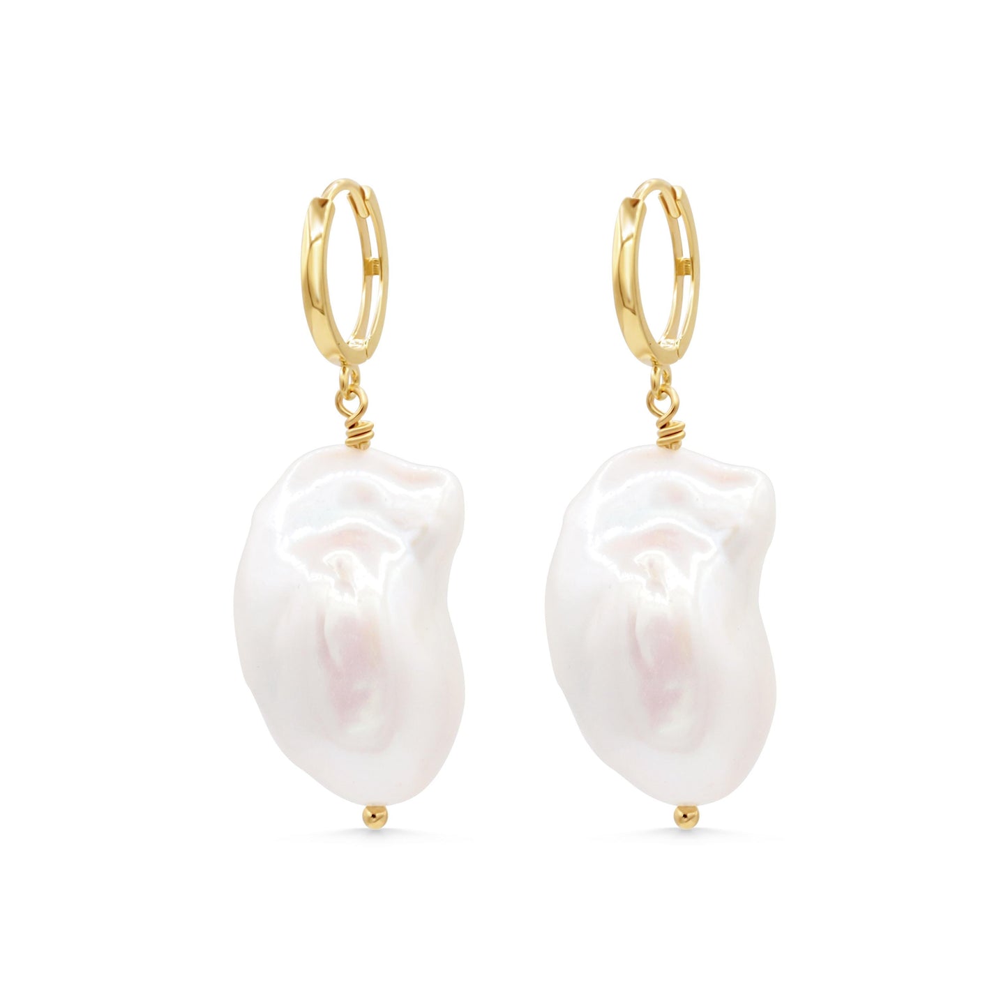 Baroque pearl hoops - 14K