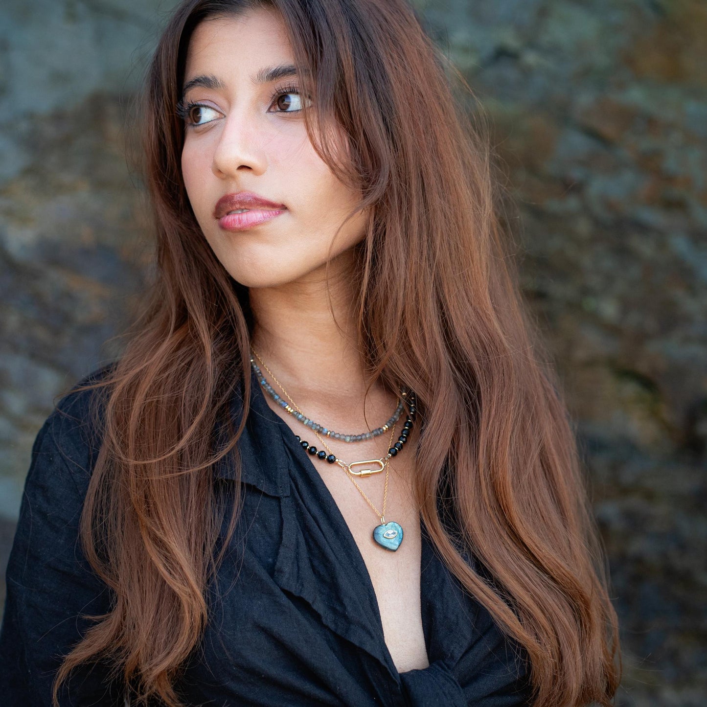 Black Tourmaline carabiner necklace | beaded Black Tourmaline necklace | AAA Black Tourmaline necklace | gold Black Tourmaline