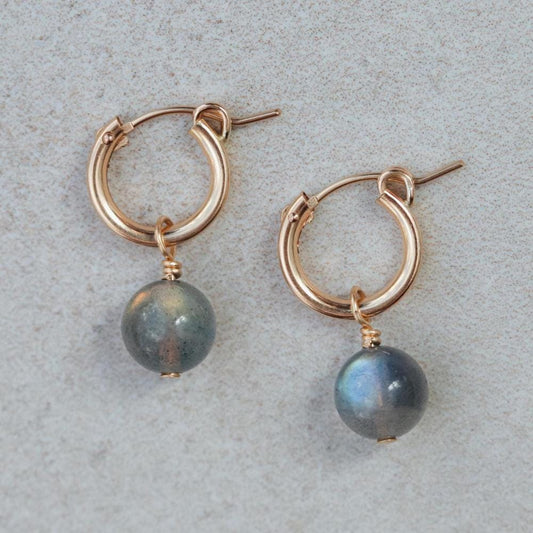 Labradorite Ball Hoops – 14K Gold Filled Earrings