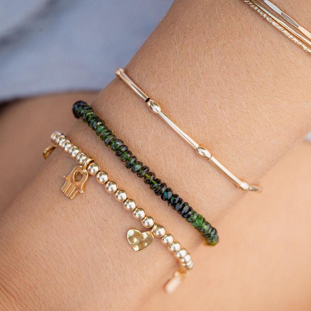 14K gold fill Green Tourmaline 3mm | Tourmaline Bracelet | green tourmaline | Faceted tourmaline green stones | dainty green tourmaline