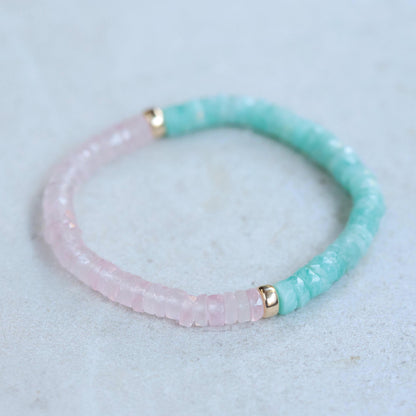 Amazonite + Rose Quartz Heishi Bracelet
