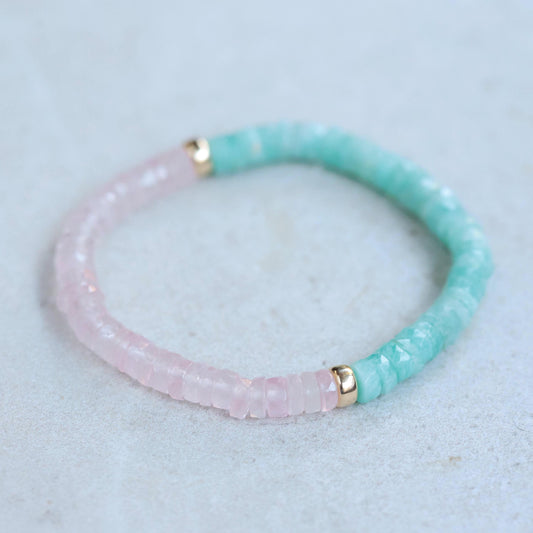 Amazonite + Rose Quartz Heishi Bracelet