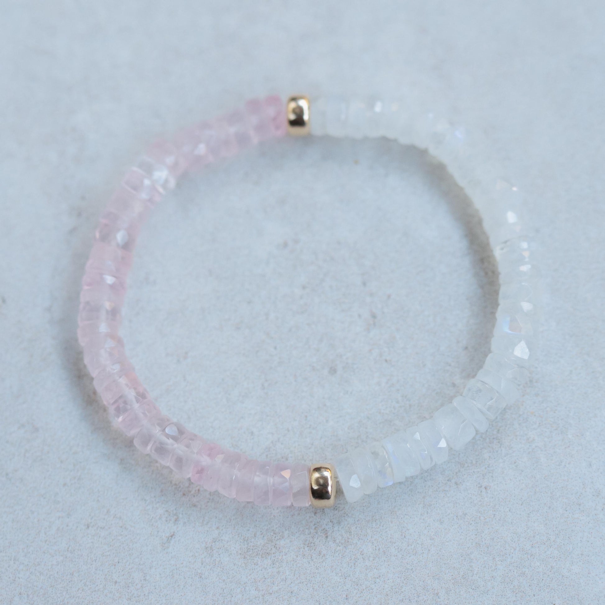 Moon & Bloom Bracelet |Moonstone + Rose Quartz bracelet | faceted dainty Rose Quartz Bracelet, 14K gold filled, Healing Love Bracelet