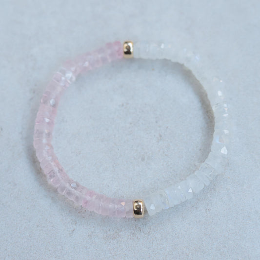 Moon & Bloom Bracelet |Moonstone + Rose Quartz bracelet | faceted dainty Rose Quartz Bracelet, 14K gold filled, Healing Love Bracelet