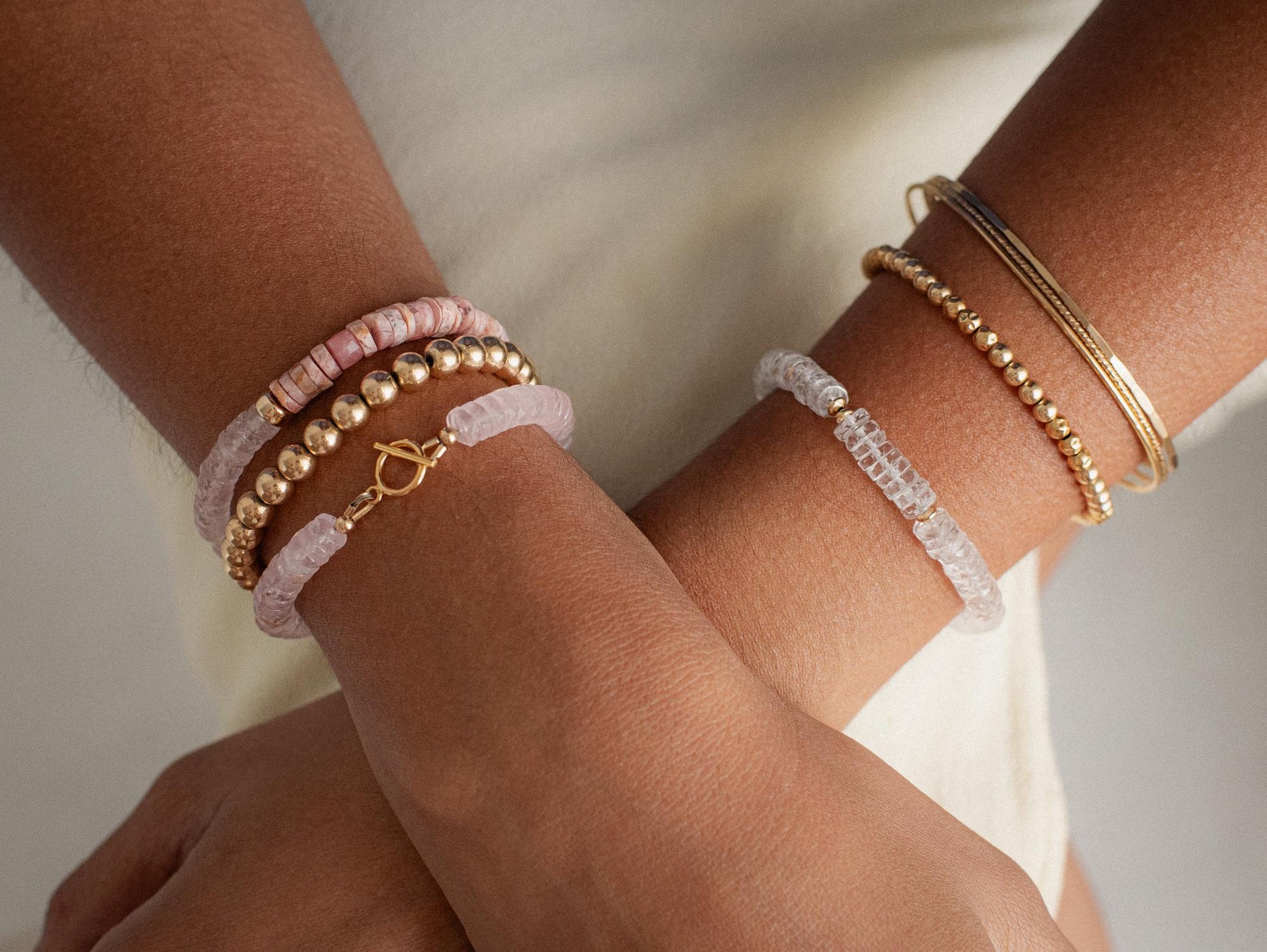 Rhodochrosite Rose Quartz Heishi bracelet