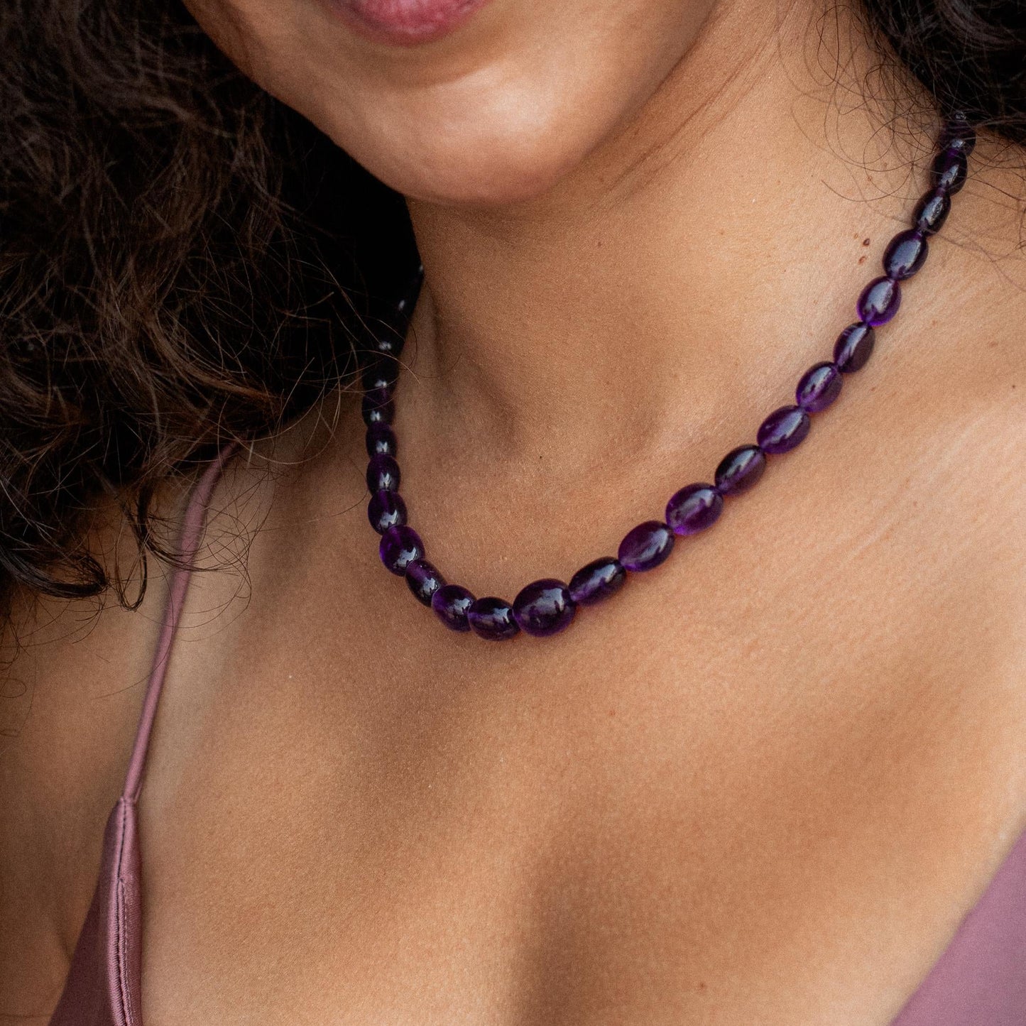 Amethyst Oval Beaded Necklace