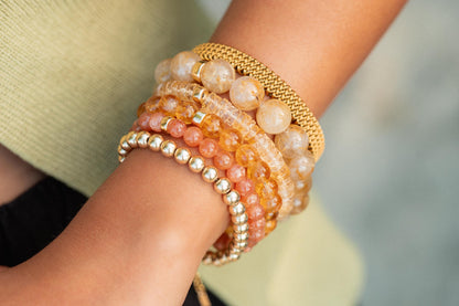 14K GOLD golden rutilated quartz bracelet | Genuine Golden Rutilated Quartz Smooth Round Beads Healing Crystal | golden quartz