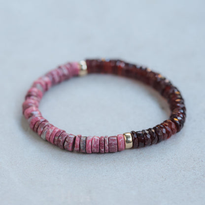 Thulite & Garnet Heishi Bracelet