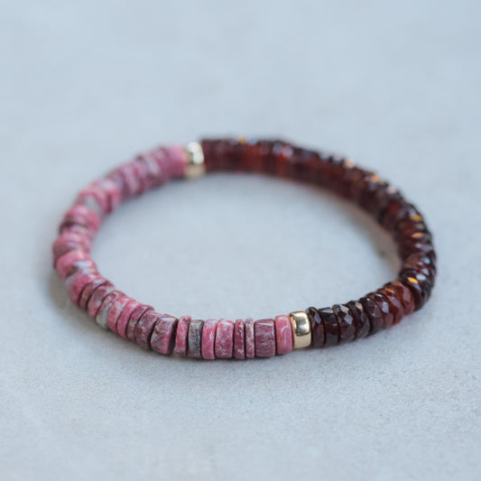 Thulite & Garnet Heishi Bracelet