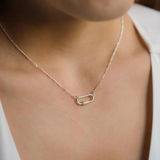 Carabiner Sterling silver, Paperclip Chain Necklace, [ENSP1027] sterling silver carabiner necklace, everyday sterling silver necklace
