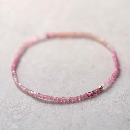 Pink Tourmaline Cube Bracelet - 14K