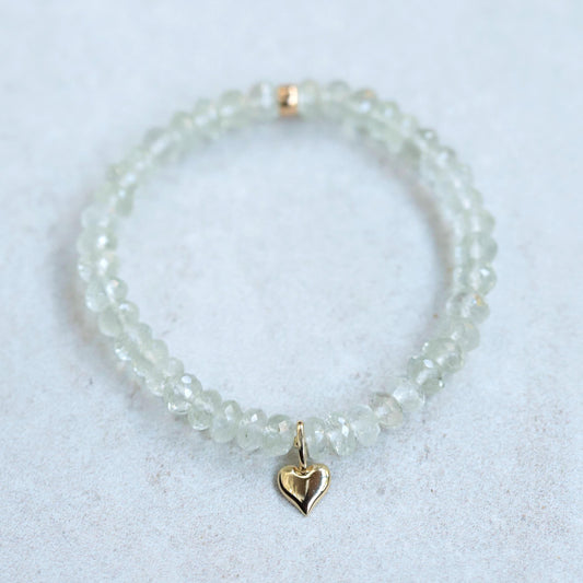 Green Amethyst Heart Bracelet -14K