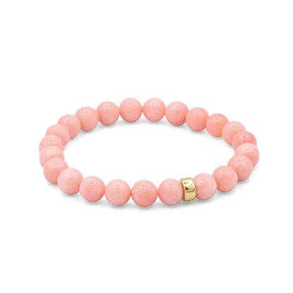 14K GOLD Pink Opal Bracelet Heart Bracelet, Pink Opal Gemstone Healing | Soft Pink Beads, Handmade Gemstone *BS