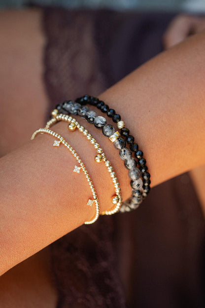 Gold Filled Beaded Ball Bracelet 3mm, Gold filled stacking , [] 14k Yellow Gold Filled Layering Jewelry, Stacking Stretch Bracelets