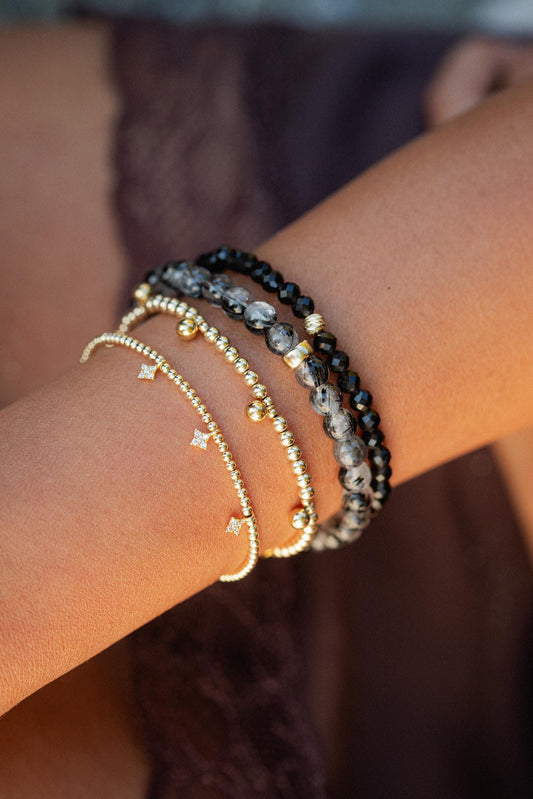 Gold Filled Beaded Ball Bracelet 3mm, Gold filled stacking , [] 14k Yellow Gold Filled Layering Jewelry, Stacking Stretch Bracelets