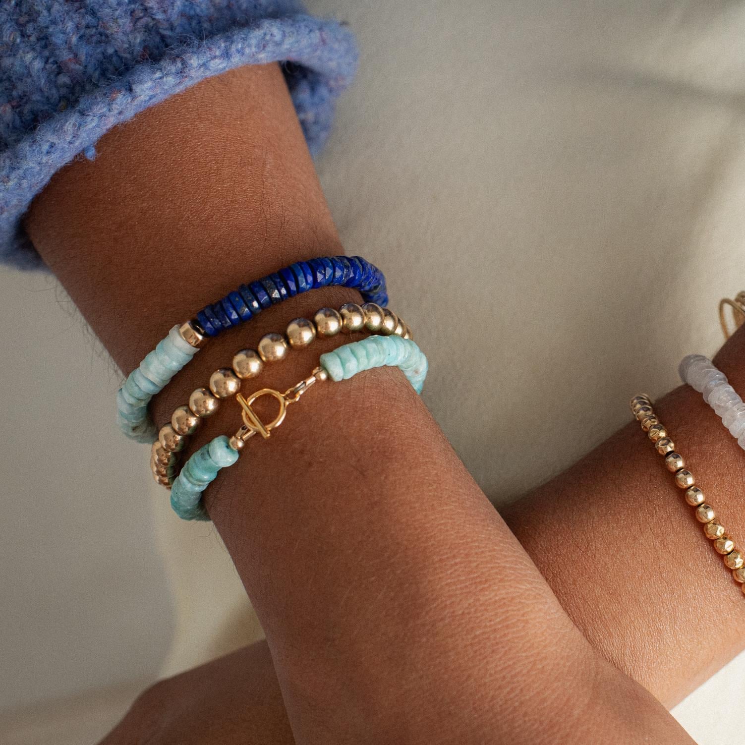 Lapis + Larimar heishi bracelet | [] Larimar Bracelet | 100% Authentic Larimar bracelet | Lapis faceted bracelet