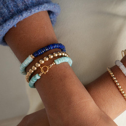 Lapis + Larimar heishi bracelet | [] Larimar Bracelet | 100% Authentic Larimar bracelet | Lapis faceted bracelet