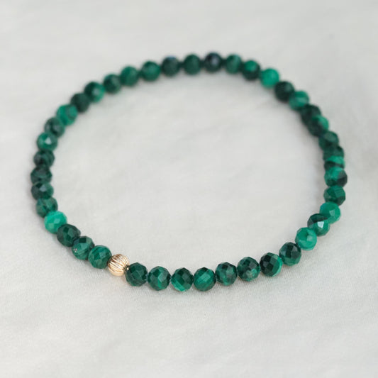 14K GOLD bead Dainty Malachite Bracelet, [EBMP1089] [EBAM1972]Faceted Malachite Bracelet | Malachite 4mm faceted, Malachite stacking