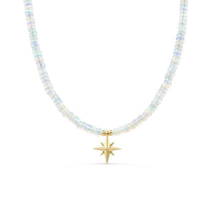14K GOLD Ethiopian Opal North Star Beaded Necklace | AAA+ Welo Opal Rondelle Necklace | October Birthstone | Genuine Ethiopian Opal