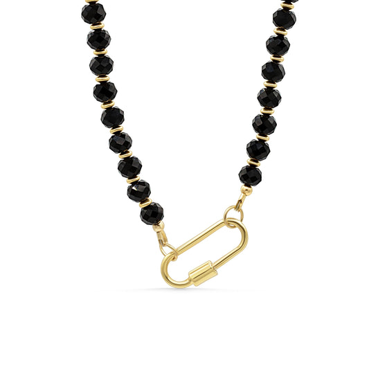 Black Tourmaline carabiner necklace | beaded Black Tourmaline necklace | AAA Black Tourmaline necklace | gold Black Tourmaline
